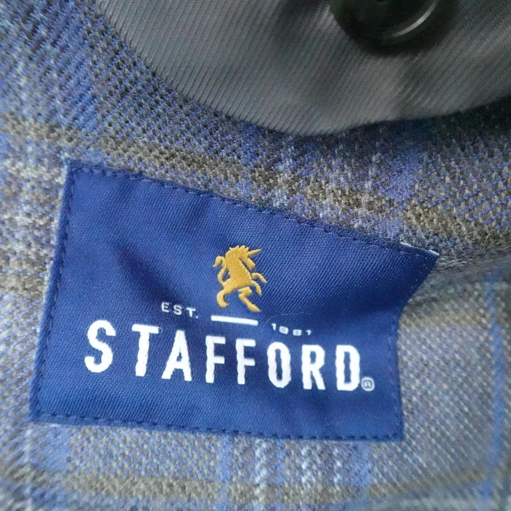 NEW Stafford Blazer Mens 54S Gray Plaid Wool Unstructured Sport Coat Suit Jacket